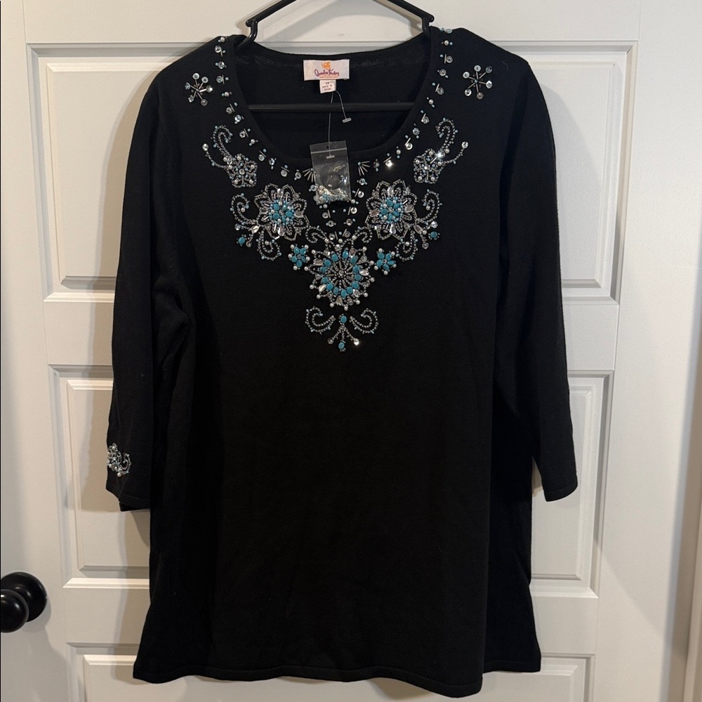 Quacker Factory sweater with turquoise embellishments 1X NWoT